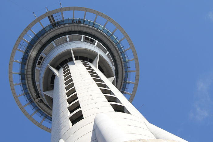 The people you can see on the blue looking rim are on a Sky Walk, one of the ultimate activities on the Sky Tower: Walk the Sky Tower on the outside.