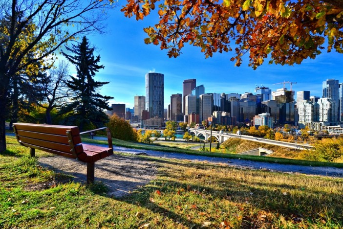 view of Calgary, Canada from across the river
