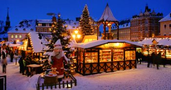snowy Christmas market in Europe