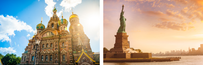 St. Petersburg, Russia and New York City, New York