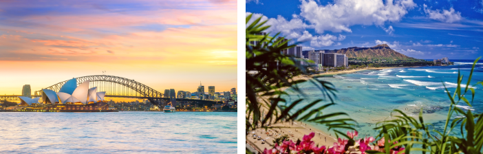 Sydney, Australia and Honolulu, Hawaii