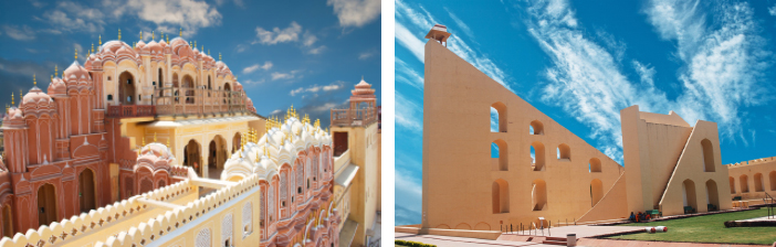 Hawa Mahal and Jantar Mantar in Jaipur, India of the Golden Triangle