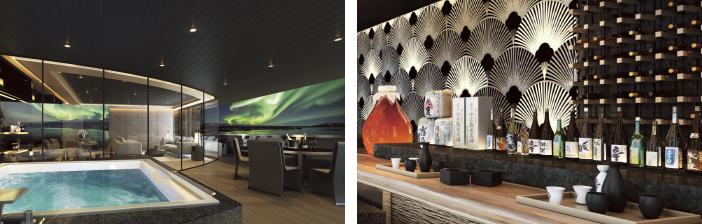 terrace of the Owner's Penthouse Suite aboard Scenic Eclipse and Japanese restaurant